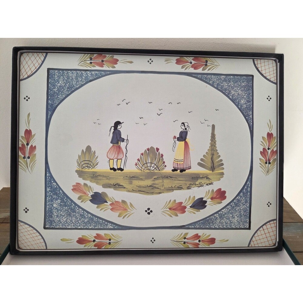 HB Henriot Quimper Placemats Set of 2 Blue French Breton Folk Art Lady Clare